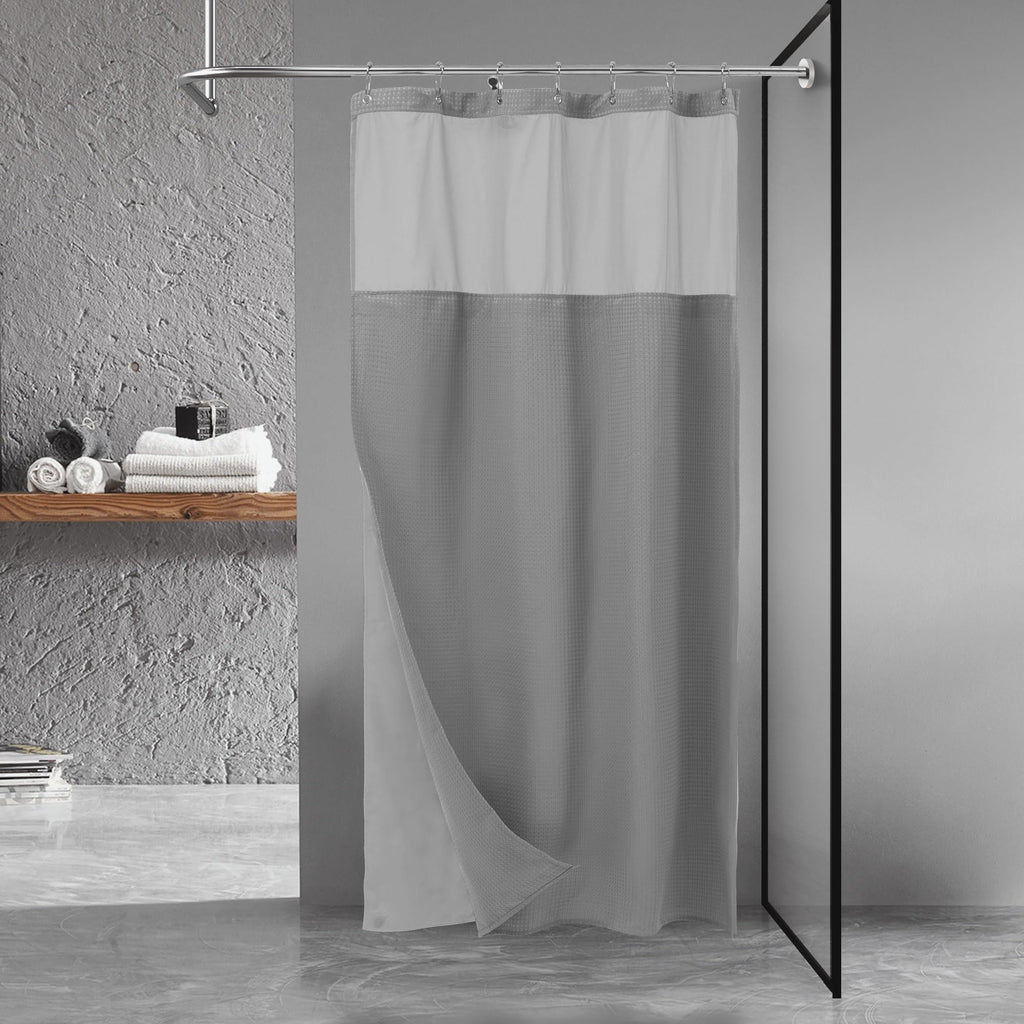N&Y HOME Stall Waffle Weave Shower Curtain with Snap-in Liner White 36x72