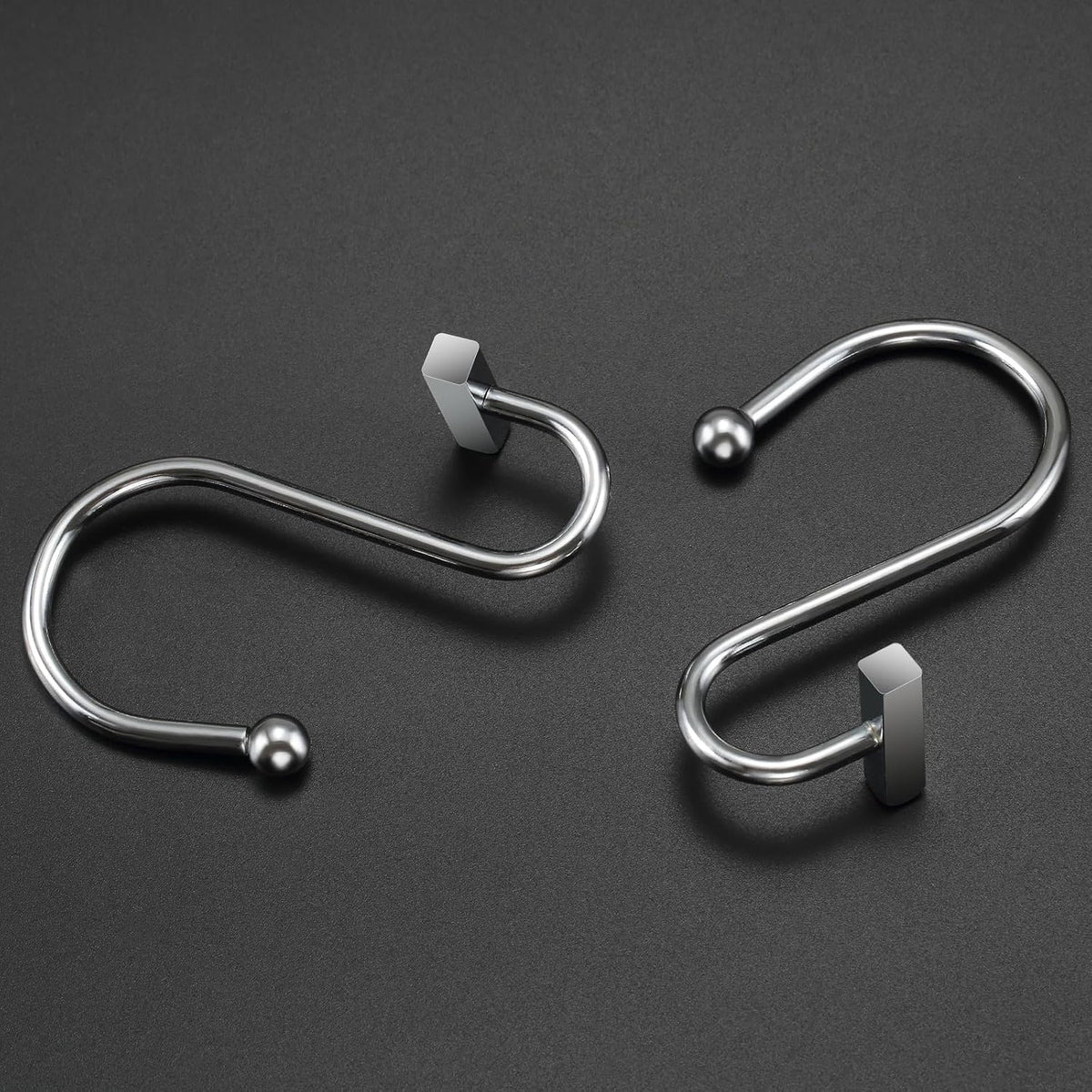 Chrome Shower Curtain Hooks, Polished Silver Shower Curtain Rings for Bathroom, CHICTIE Modern Rustproof Metal Decorative Shower Hooks Hangers for Shower Curtain Rod, Square T Bar Shape Set of 12