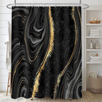 Nkzply 4 Pcs Black Marble Shower Curtain Sets with Rugs Gold Bathroom Set