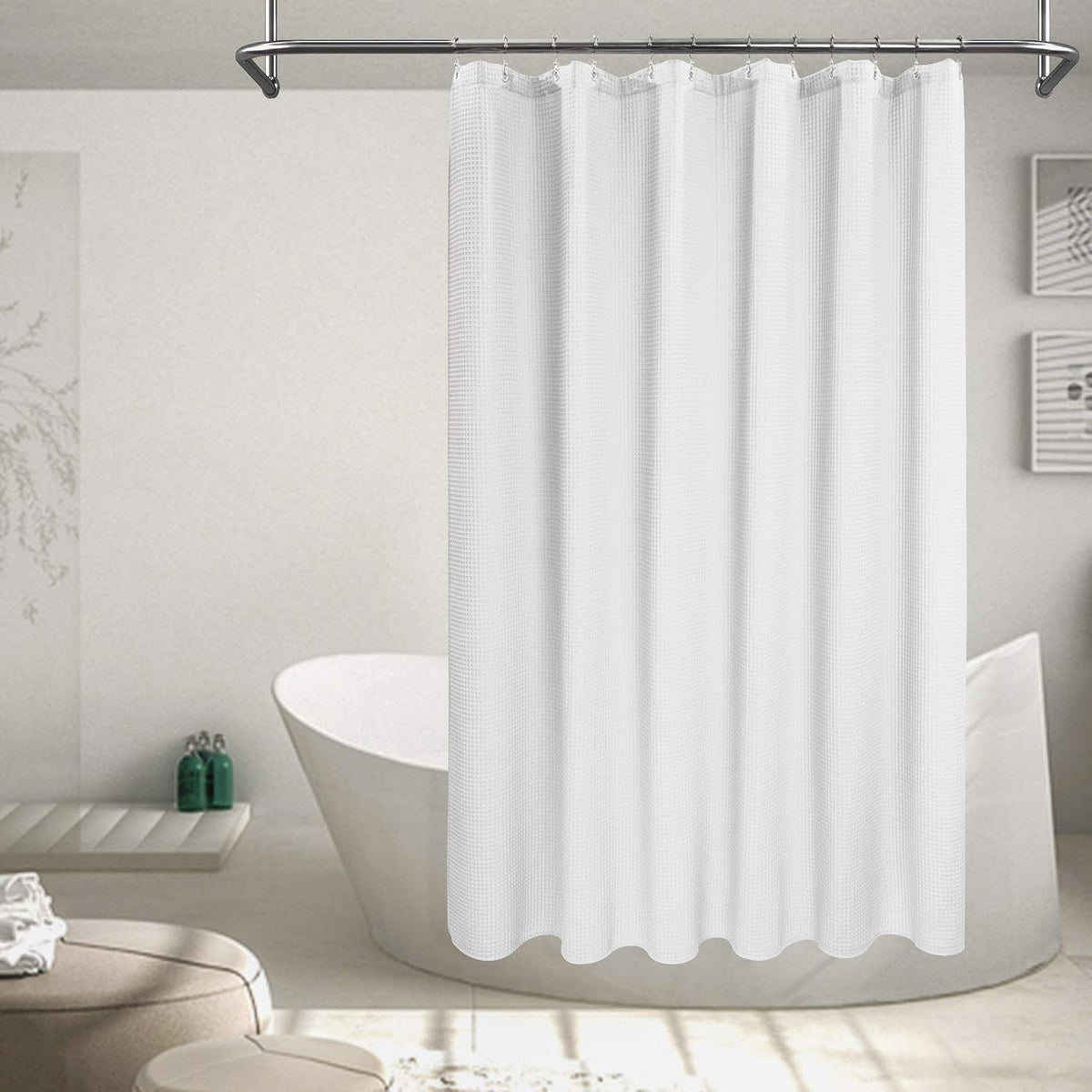 Barossa Design Waffle Weave Extra Long Shower Curtain White, 72x84