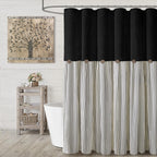 Farmhouse Shower Curtain Linen Beige Button Brown Stripe 72"W x 72"L