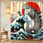 Funny Japanese Cat Funky Anime Japan Bathroom Shower Curtain, 72x72