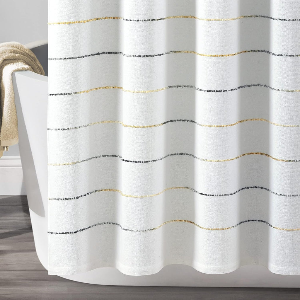 Lush Decor Ombre Stripe Yarn Dyed Cotton Shower Curtain, 72" W x 72" L, Navy & Multi - Fabric Shower Curtains - Striped Bathroom Curtain - Farmhouse & Coastal Decor
