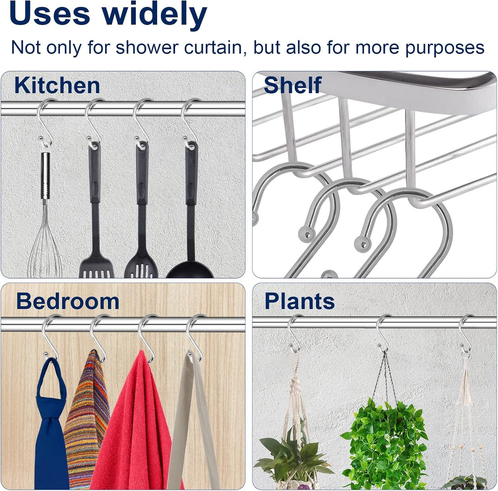 Gidse Metal Shower Curtain Hooks, Set of 12, Rust Proof Shower Curtain Hooks Rings, Durable S Shaped Hooks Hangers for Shower Curtains, Kitchen Utensils, Clothes, Towels (Chrome)