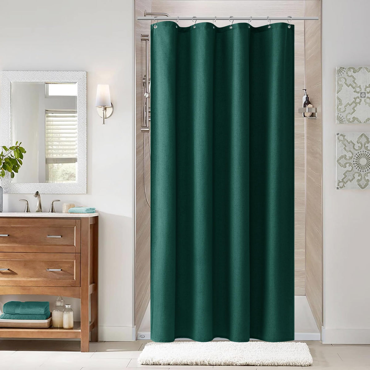 Naturoom Linen Shower Curtain 72 Inch Long for Bathroom Beige 1 Panel