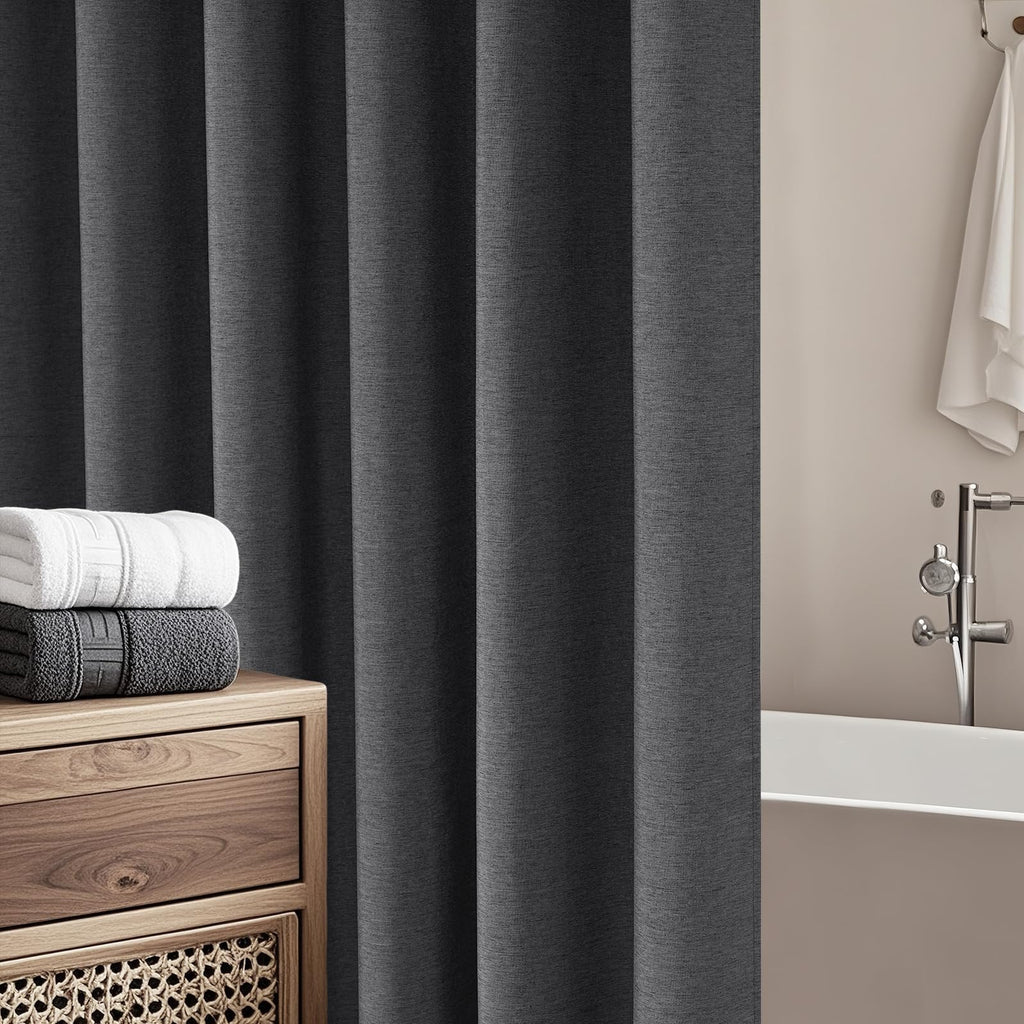 Seenus Natural Sage Green Linen Look Fabric Shower Curtain, Heavy Duty Faux Linen Textured Shower Curtain Water-Resistant, 72 x 72 Inch Soothing Forest Green Farmhouse Bathroom Decor Shower Curtains