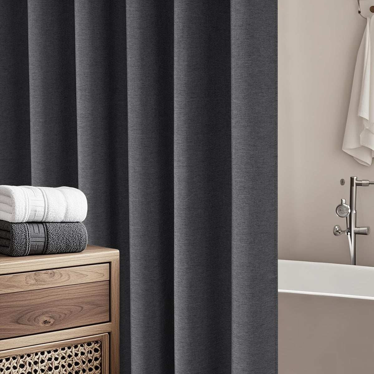 Seenus Natural Sage Green Linen Look Fabric Shower Curtain, Heavy Duty Faux Linen Textured Shower Curtain Water-Resistant, 72 x 72 Inch Soothing Forest Green Farmhouse Bathroom Decor Shower Curtains