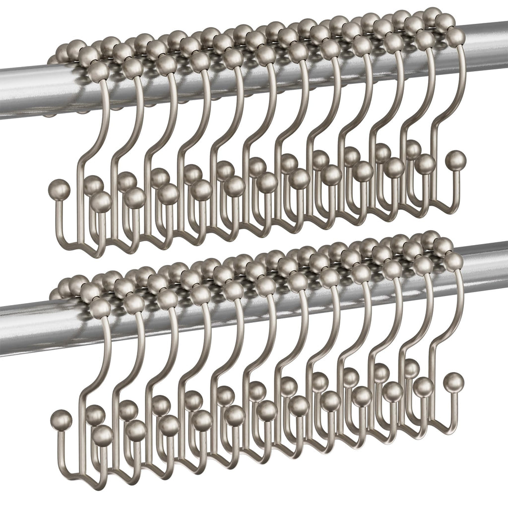 Titanker Shower Curtain Hooks Rings, Rust-Resistant Metal Double Glide Shower Hooks for Bathroom Shower Rods Curtains, Set of 12 Hooks - Bronze