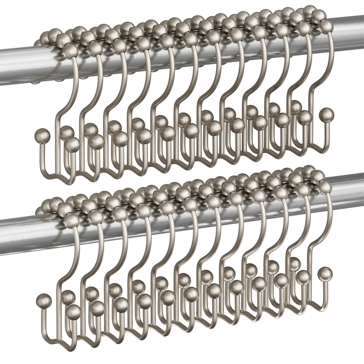 Titanker Shower Curtain Hooks Rings, Rust-Resistant Metal Double Glide Shower Hooks for Bathroom Shower Rods Curtains, Set of 12 Hooks - Bronze