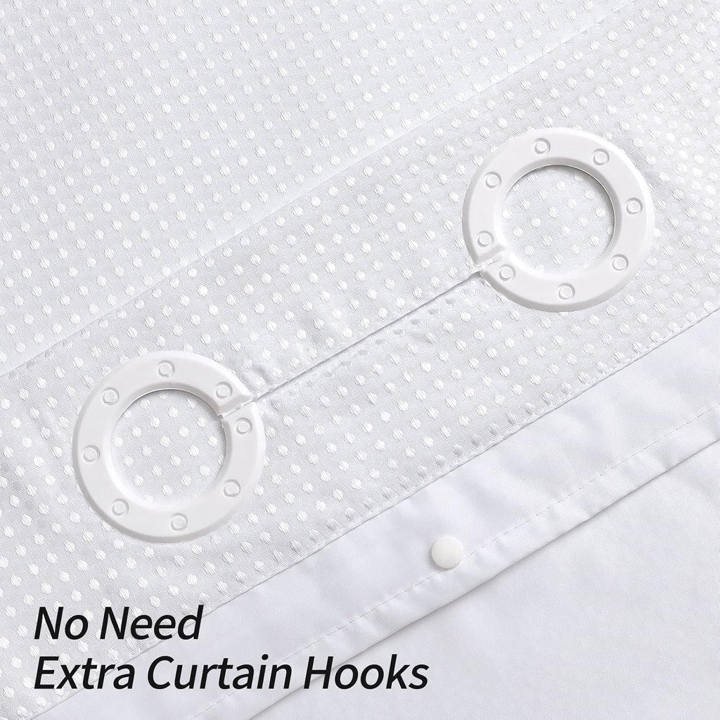 No Hook Weave Fabric Shower Curtain with Snap-in Liner White,72x74