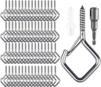 65 Pcs Stainless Steel Hooks, 2.16" Screw Hooks with Safety Buckle