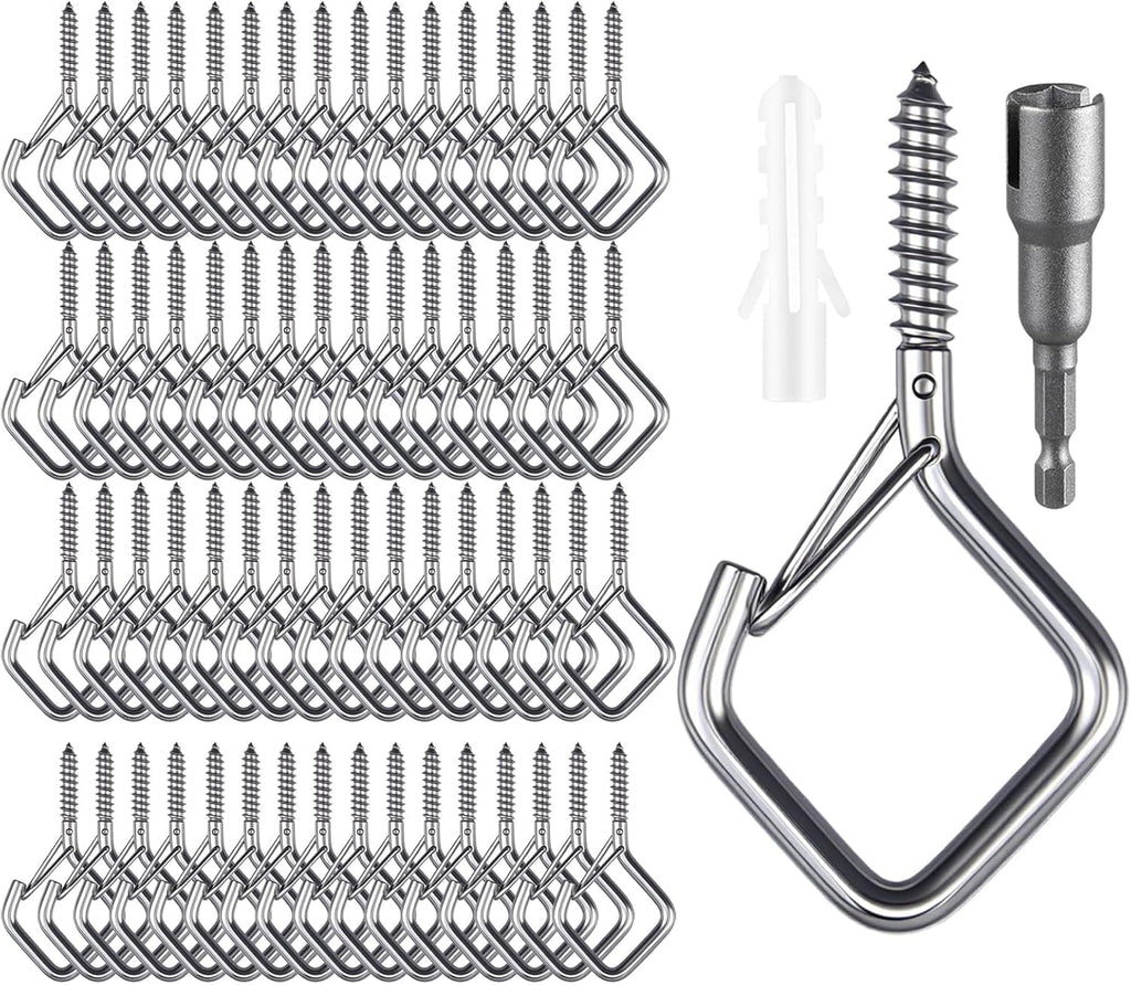 65 Pcs Stainless Steel Hooks, 2.16" Screw Hooks with Safety Buckle