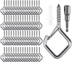 65 Pcs Stainless Steel Hooks, 2.16" Screw Hooks with Safety Buckle