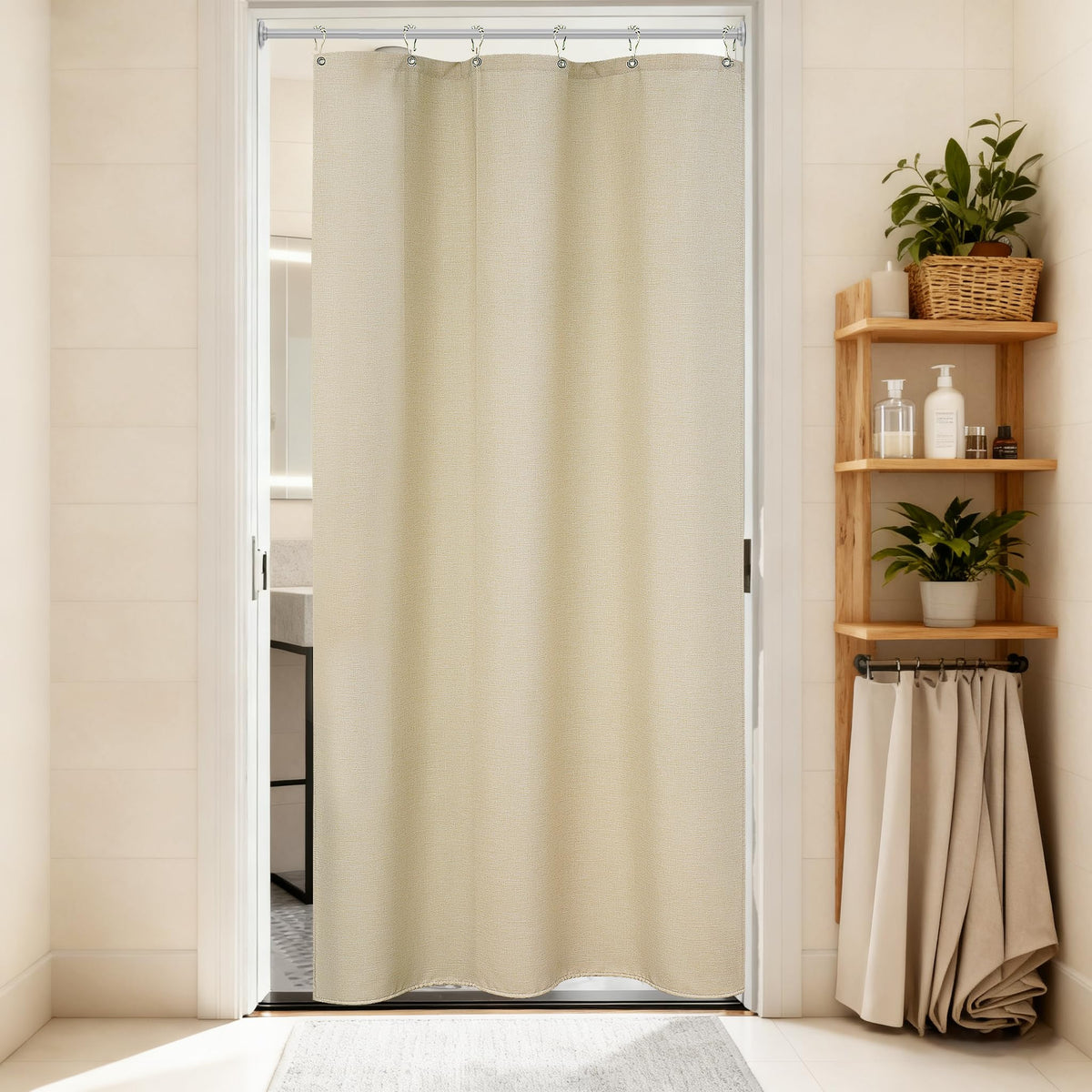 Seenus Natural Sage Green Linen Look Fabric Shower Curtain, Heavy Duty Faux Linen Textured Shower Curtain Water-Resistant, 72 x 72 Inch Soothing Forest Green Farmhouse Bathroom Decor Shower Curtains