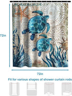 Nautical Green Sea Turtles Beach Theme Fabric Shower Curtain Sets Bathroom Blue Ocean Decor with Grommets and Hooks - 72 x 72 Inch Teal