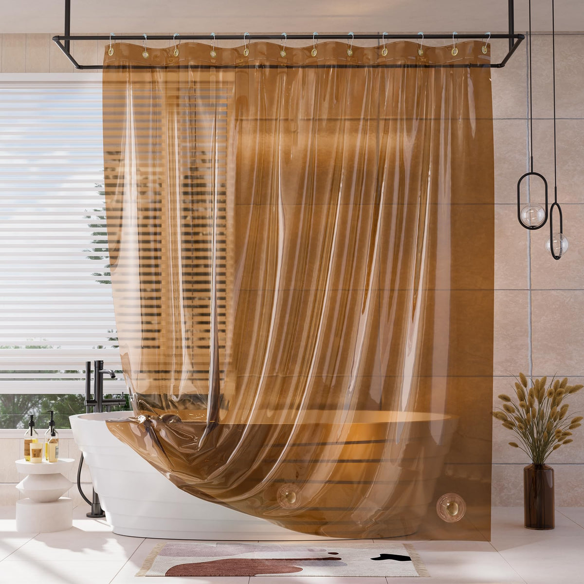AmazerBath Heavy Shower Curtain Liner, 100% EVA Clear Green Heavy Duty Luxury Soft Shower Curtain and Liner 2-in-1, 72x72 Plastic Weighted Shower Liner, 12 Rustproof Grommets & 3 Heavyweight Stones
