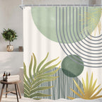 KOMLLEX Mid Century Green Boho Shower Curtain, Abstract Modern Shower Curtains for Bathroom, Plant Botanical Minimalist Leaf Arch Sun Fabric Liner Waterproof Polyester 12 Pack Hooks 60Wx72L Inches