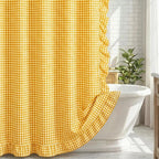 HunnmingRe Ruffle Hem Gingham Shower Curtain Taupe
