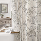 Farmhouse Floral Vintage Shower Curtain for Bathroom, Black and Tan Taupe
