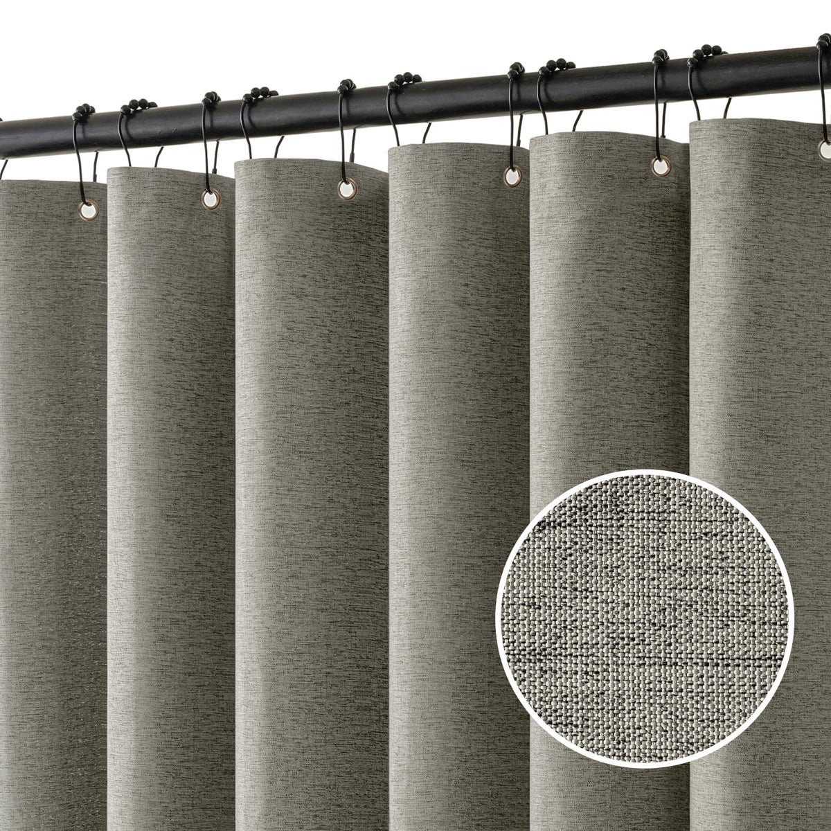 MIULEE 72 x 90 Extra Long Linen Shower Curtain Cream Beige 12 Metal Hooks