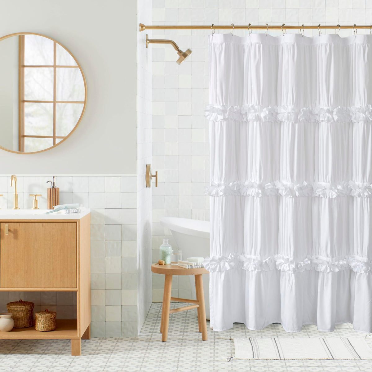 Homechoice Decor Camel Ruffle Shower Curtain 72" W x 72" H