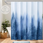 ORTIGIA Dark Green Misty Forest Shower Curtain for Bathroom, Nature Woodland Shower Curtain Set with Hooks, Decorative Pine Tree Fog Magic Bath Curtain for Home, Waterproof Fabric, Weighted, 72x72