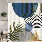 KOMLLEX Mid Century Green Boho Shower Curtain, Abstract Modern Shower Curtains for Bathroom, Plant Botanical Minimalist Leaf Arch Sun Fabric Liner Waterproof Polyester 12 Pack Hooks 60Wx72L Inches