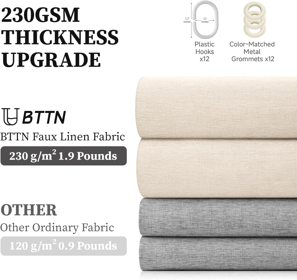 BTTN Beige Linen Textured Waterproof Cloth Shower Curtain Set, 72x72, Cream