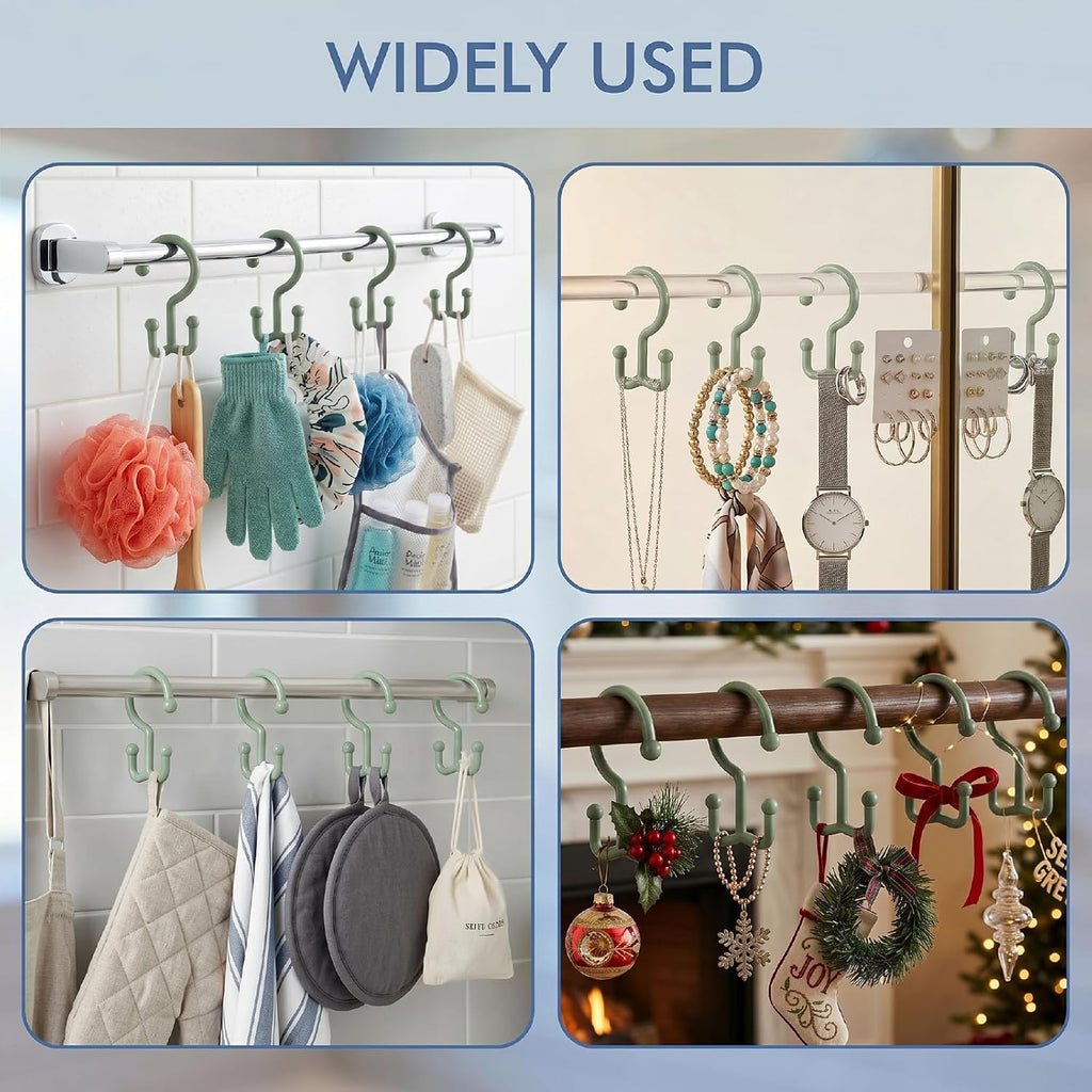 Bathway Green Shower Curtain Hooks, 12 Plastic Double Shower Curtain Rings