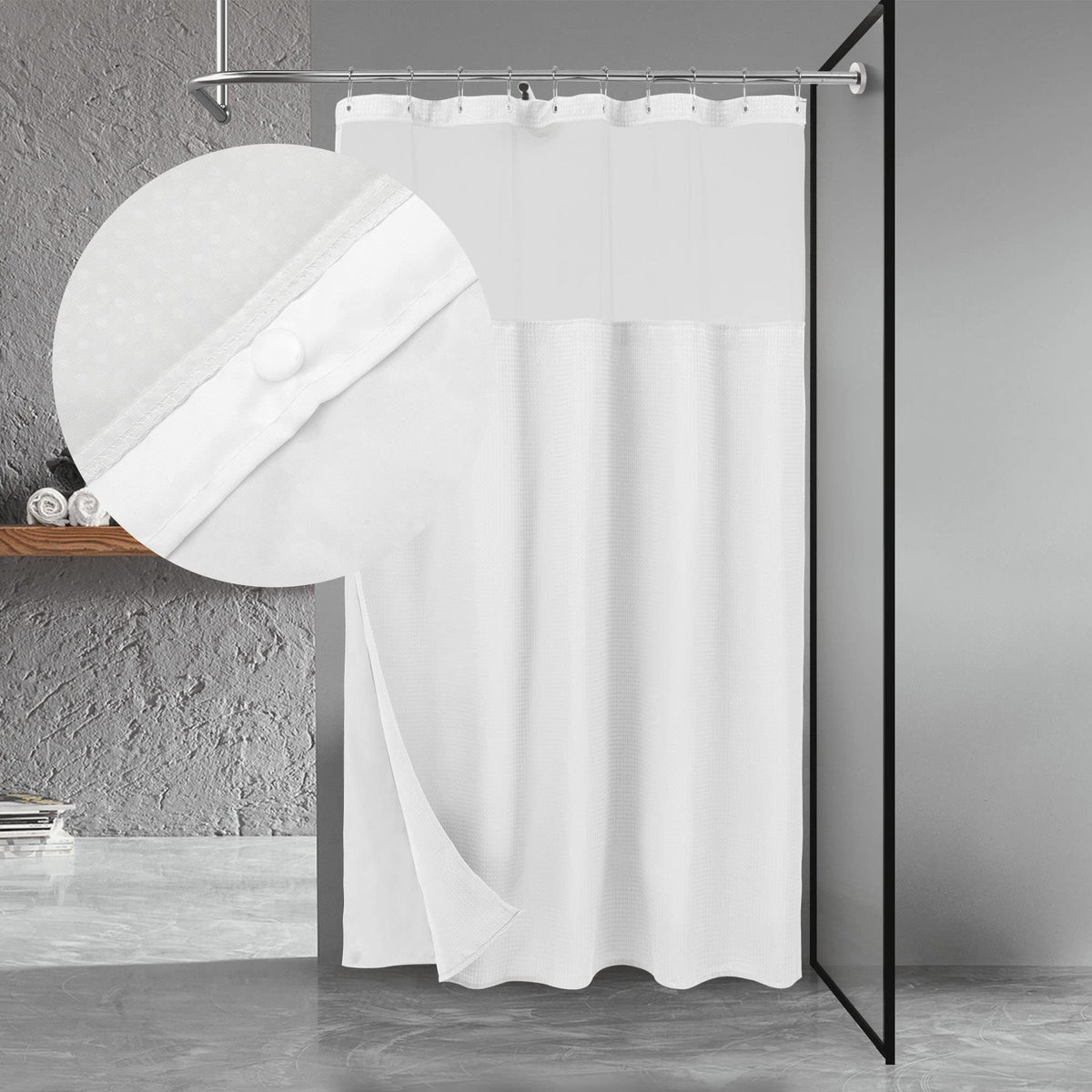 N&Y HOME Stall Waffle Weave Shower Curtain with Snap-in Liner White 36x72