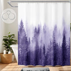 ORTIGIA Dark Green Misty Forest Shower Curtain for Bathroom, Nature Woodland Shower Curtain Set with Hooks, Decorative Pine Tree Fog Magic Bath Curtain for Home, Waterproof Fabric, Weighted, 72x72