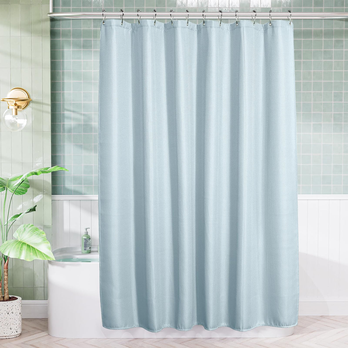AmazerBath Extra Long Shower Curtain 96 Inches Long, Waffle Shower Curtain White Extra Long, Fabric Shower Curtains for Bathroom, Heavy Duty 240G Waffle Textured, 72x96 Inches