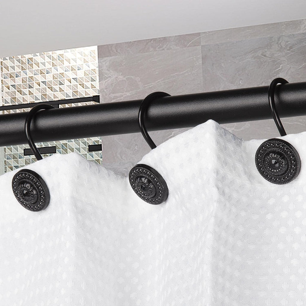 Black Shower Curtain Hooks, Rust Proof Decorative Shower Curtain Rings for Bathroom, Shower Curtain Hooks for Shower Liner, 12Pcs