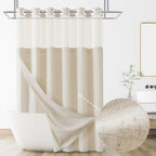Jowels No Hooks Natural Linen Fabric Shower Curtains for Bathroom 72 Inches