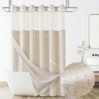 Jowels No Hooks Natural Linen Fabric Shower Curtains for Bathroom 72 Inches