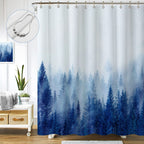 ORTIGIA Dark Green Misty Forest Shower Curtain for Bathroom, Nature Woodland Shower Curtain Set with Hooks, Decorative Pine Tree Fog Magic Bath Curtain for Home, Waterproof Fabric, Weighted, 72x72