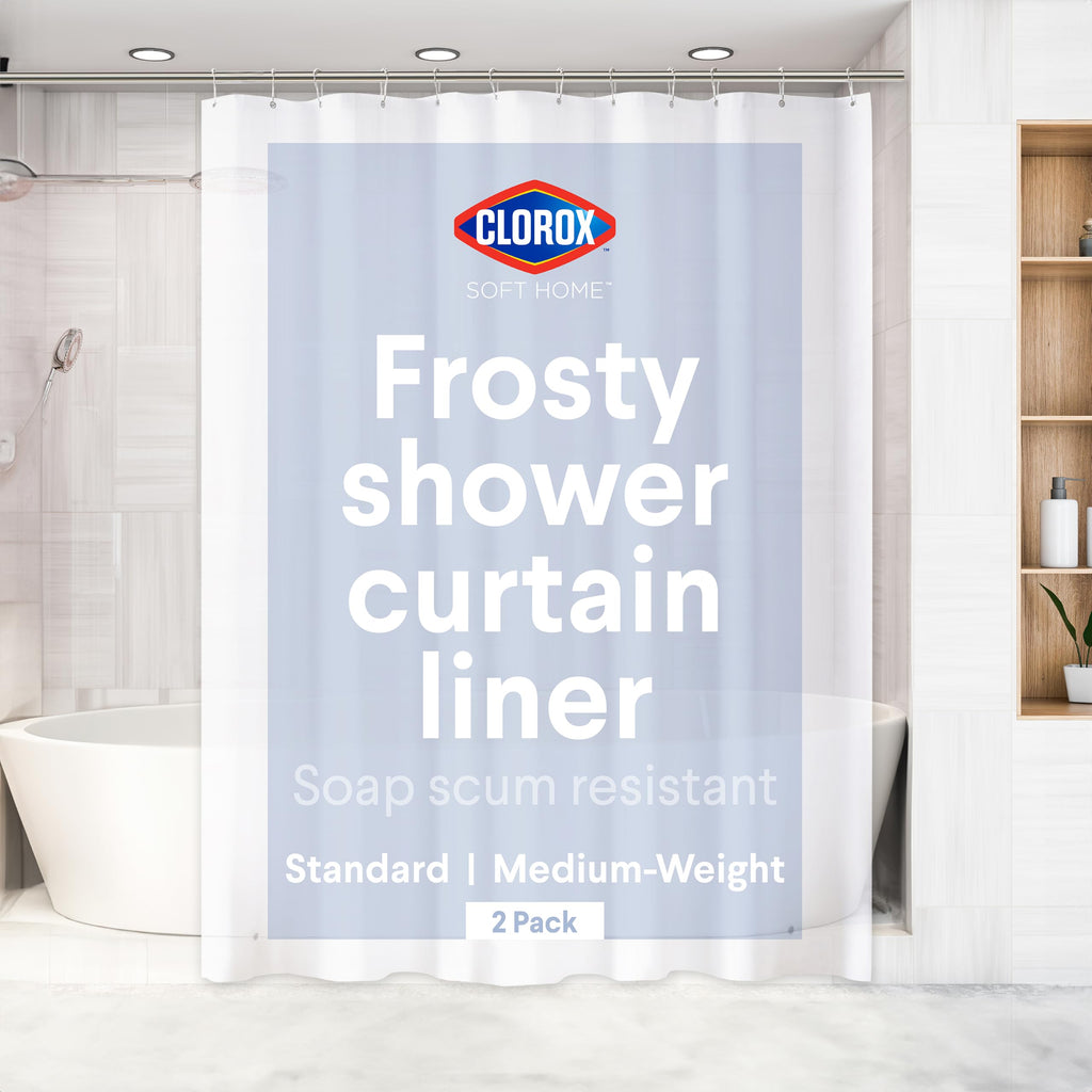 Clorox Shower Curtain Liner & Hooks, Premium Lightweight Flexible Waterproof 4g PEVA for Bathroom with Weighted Magnets, Standard Size 70" x 72", Frosty 1 Pack