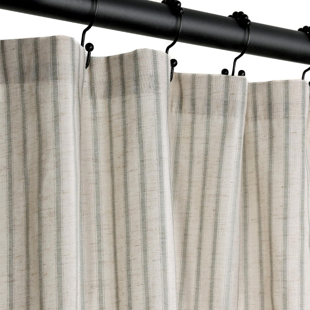 Farmhouse Striped Shower Curtain - 72x84 Inches, Linen Blend Fabric, Breathable & Machine Washable, Rustic Black for Bathroom Decor (Hooks/Liner Not Included)