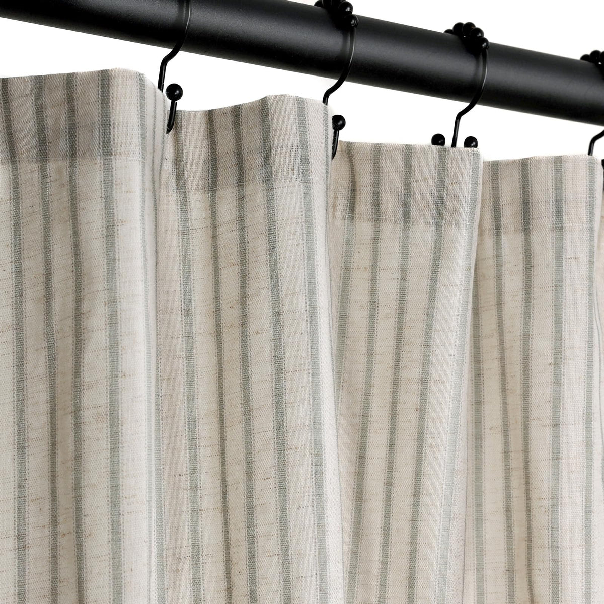 Farmhouse Striped Shower Curtain - 72x84 Inches, Linen Blend Fabric, Breathable & Machine Washable, Rustic Black for Bathroom Decor (Hooks/Liner Not Included)
