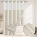 Jowels No Hooks Natural Linen Fabric Shower Curtains for Bathroom 72 Inches