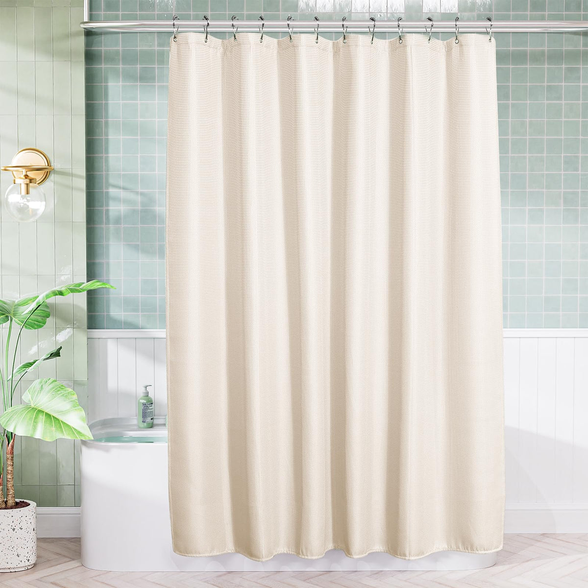 AmazerBath Extra Long Shower Curtain 96 Inches Long, Waffle Shower Curtain White Extra Long, Fabric Shower Curtains for Bathroom, Heavy Duty 240G Waffle Textured, 72x96 Inches
