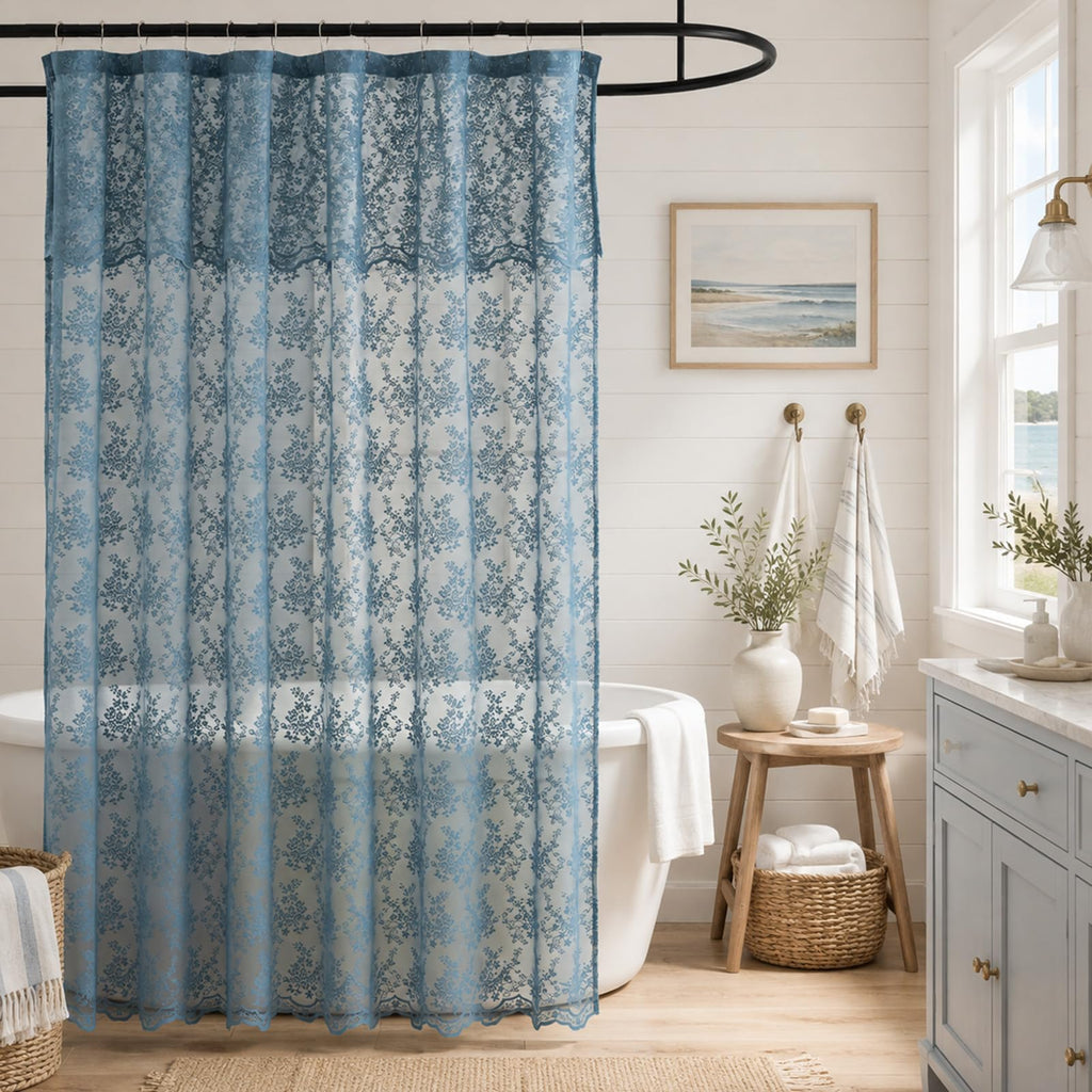 TUDECO Lace Brown Shower Curtain with Attached Valance, 72 x 72 Inch