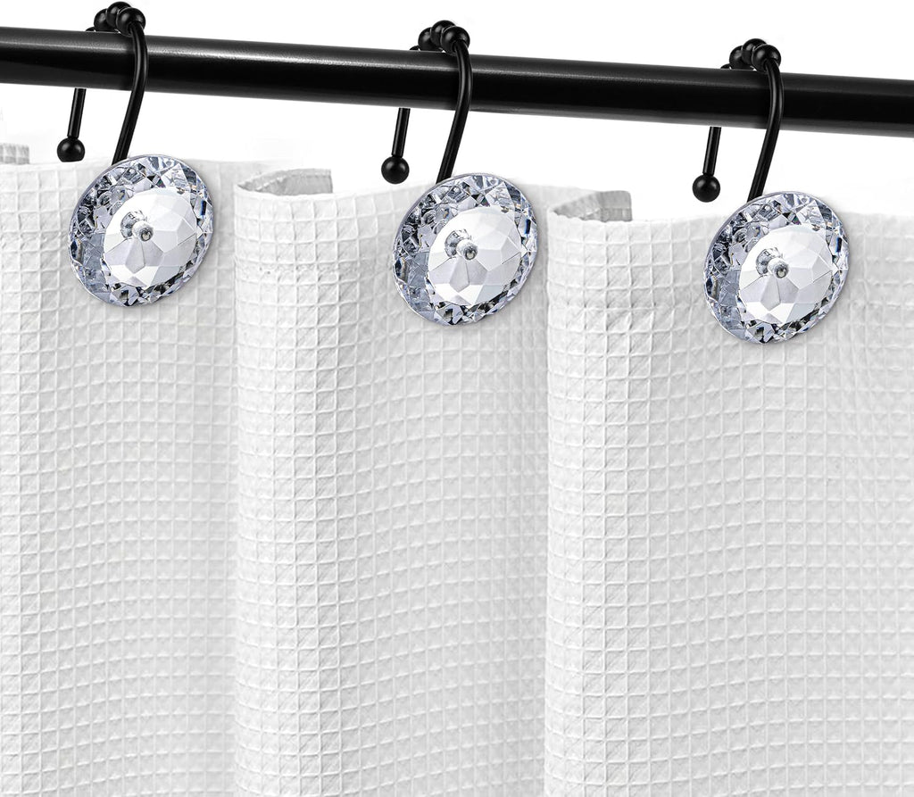 Sunlit Round Rhinestone Shower Curtain Hooks with Glide Balls, 12 Pack