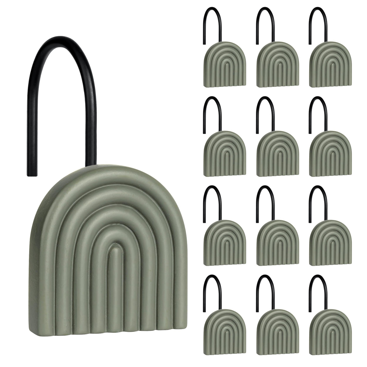Square Shower Curtain Hooks, Decorative Bathroom Curtain Rings, Black