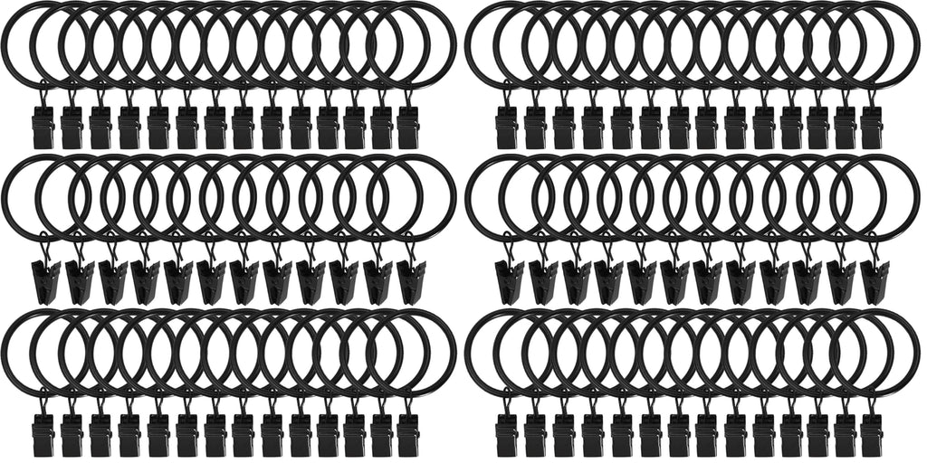 40 Pack Curtain Rings with Clips, Drapery Clips with Rings, Drapes Rings 1.26 in Interior Diameter, Fits up to 1 in Curtain Rod, Black