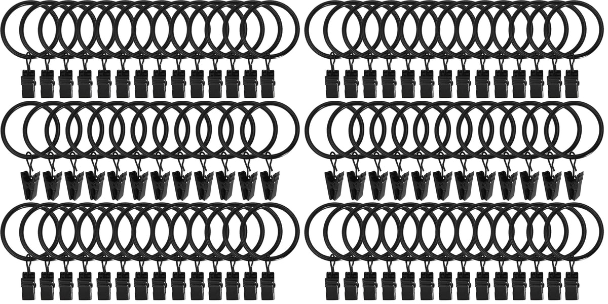 40 Pack Curtain Rings with Clips, Drapery Clips with Rings, Drapes Rings 1.26 in Interior Diameter, Fits up to 1 in Curtain Rod, Black