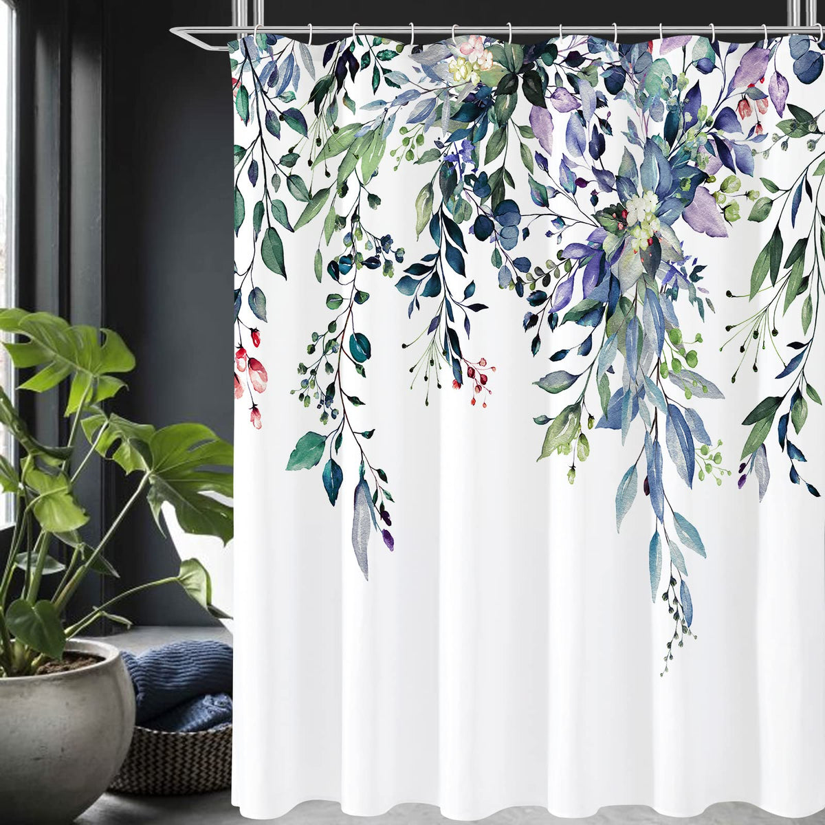 Gibelle Sage Green Eucalyptus Shower Curtain, Floral Print, 72x72