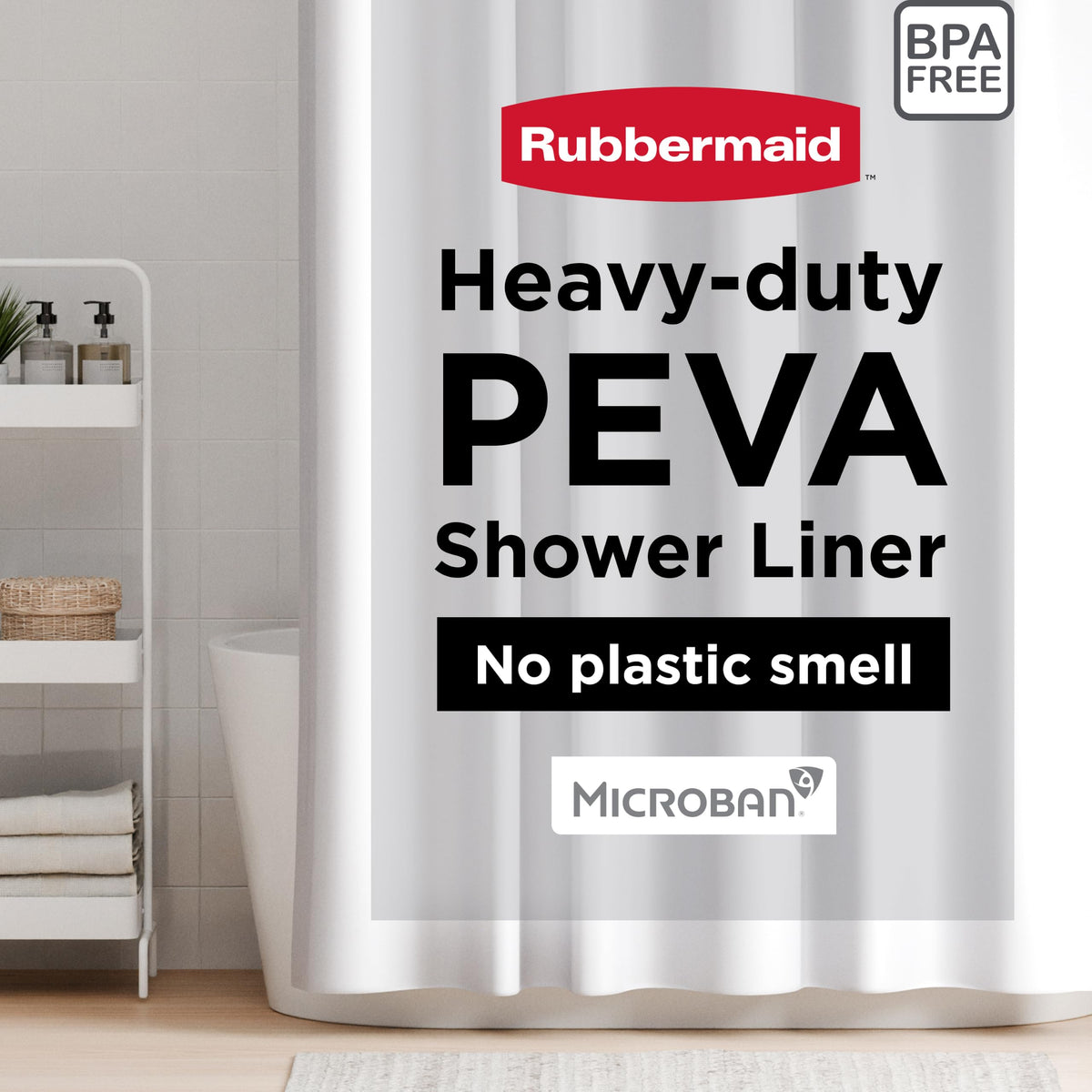 Rubbermaid Frosty Shower Curtain Liner, Waterproof Heavyweight 8g PEVA Shower Liner for Bathroom, with Weighted Magnets and Rustproof Charcoal Gray Grommets, 70x72, Standard Size, Frosty