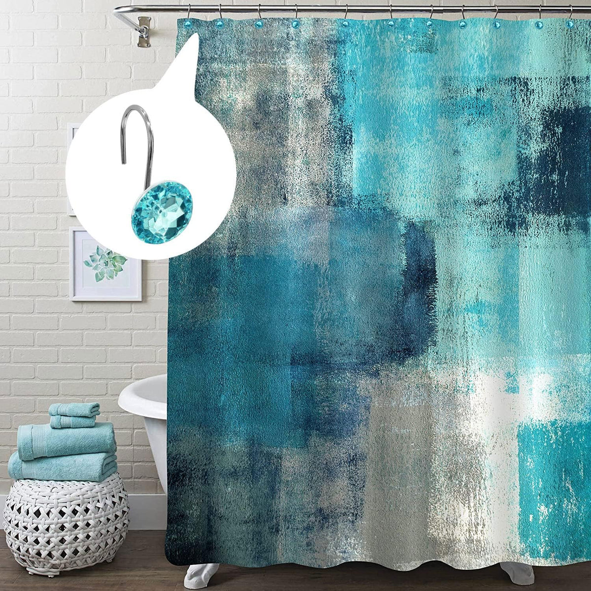 Aqua Diamond Crystal Bling Shower Curtain Hooks Rings for Bathroom,12PCS