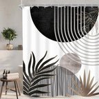 KOMLLEX Mid Century Green Boho Shower Curtain, Abstract Modern Shower Curtains for Bathroom, Plant Botanical Minimalist Leaf Arch Sun Fabric Liner Waterproof Polyester 12 Pack Hooks 60Wx72L Inches